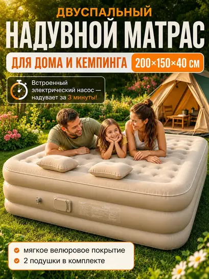 Матрас надувной двуспальный со встроенным насосом Cvibe 200х150х40 см (с WB кошельком и клубом)