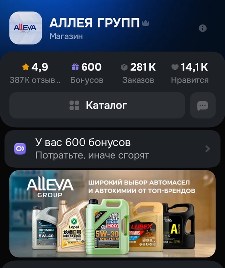 600 бонусов продавца Аллея Групп на OZON