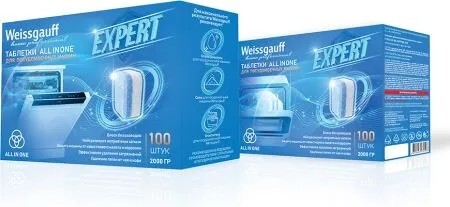 Таблетки для посудомоечной машины Weissgauff All-in-One Expert Double Pack, 200 шт. (с банками-партнерами)