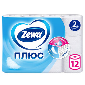 [МСК] Туалетная бумага Zewa Плюс Без аромата, 2 слоя, 12 рулонов