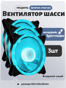 RGB-вентилятор для корпуса компьютера 120х120 мм, 3 шт.