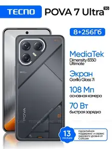 Смартфон TECNO POVA 7 Ultra 5G 256+8GB Geek Black (с ВБ кошельком)