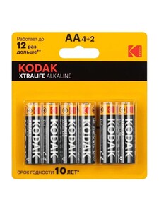 Батарейки Kodak LR6-4+2BL XTRALIFE Alkaline (6 шт, щелочные) с картой OZON
