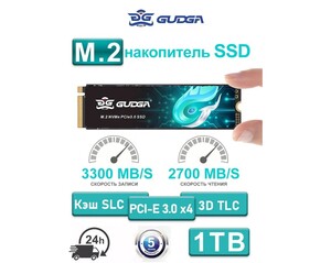 SSD диск GUDGA 1 Тб, PCI-E 3.0, M.2 NVMe, SLC-кэш (с ВБ кошельком)
