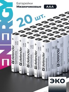 Батарейки мизинчиковые солевые Defender ААА R03-4F, 20 шт. (с картой OZON)